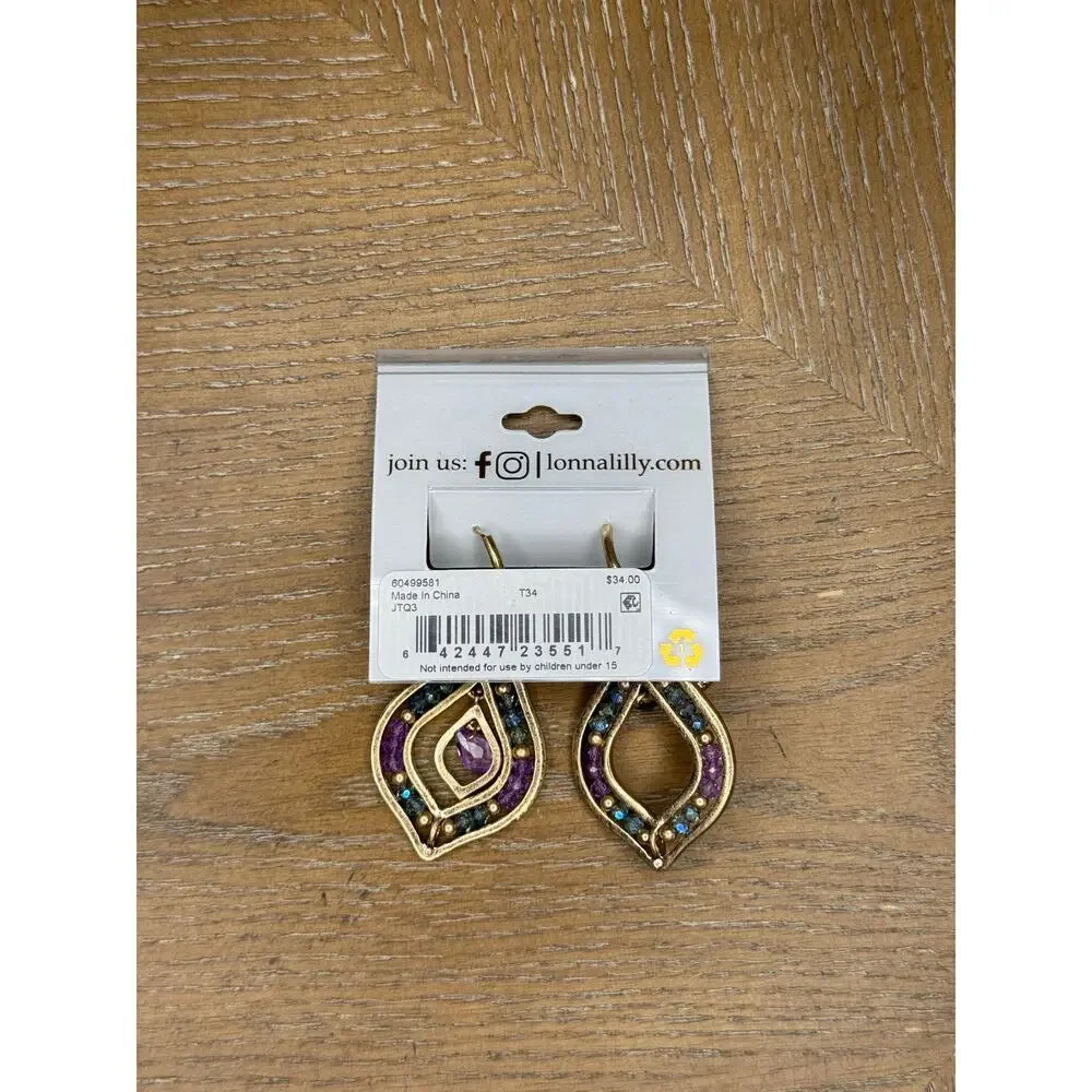 Lonna & Lilly Teardrop Dangle Earrings Gold Multicolor Crystal Statement Boho - Picture 2 of 2